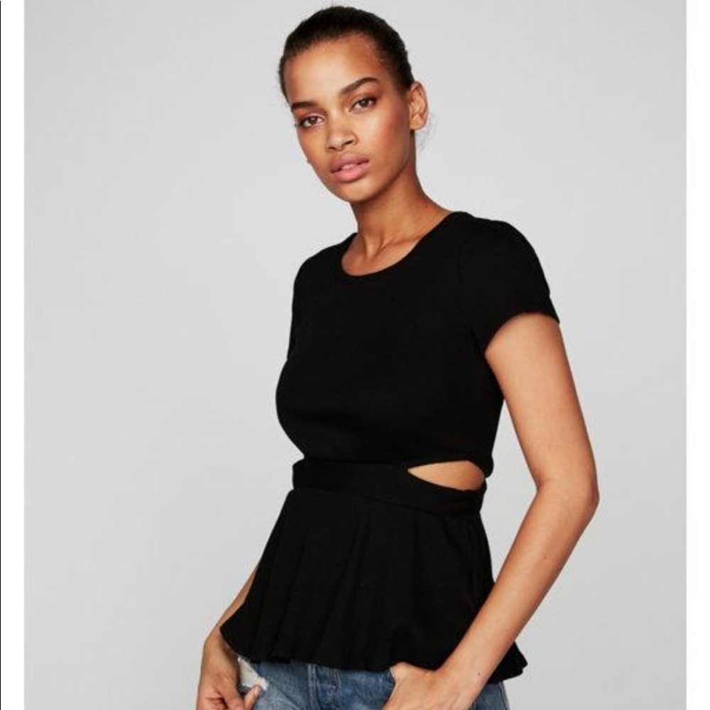 🖤 Express Black Modern Rib Cut-Out Peplum Tee